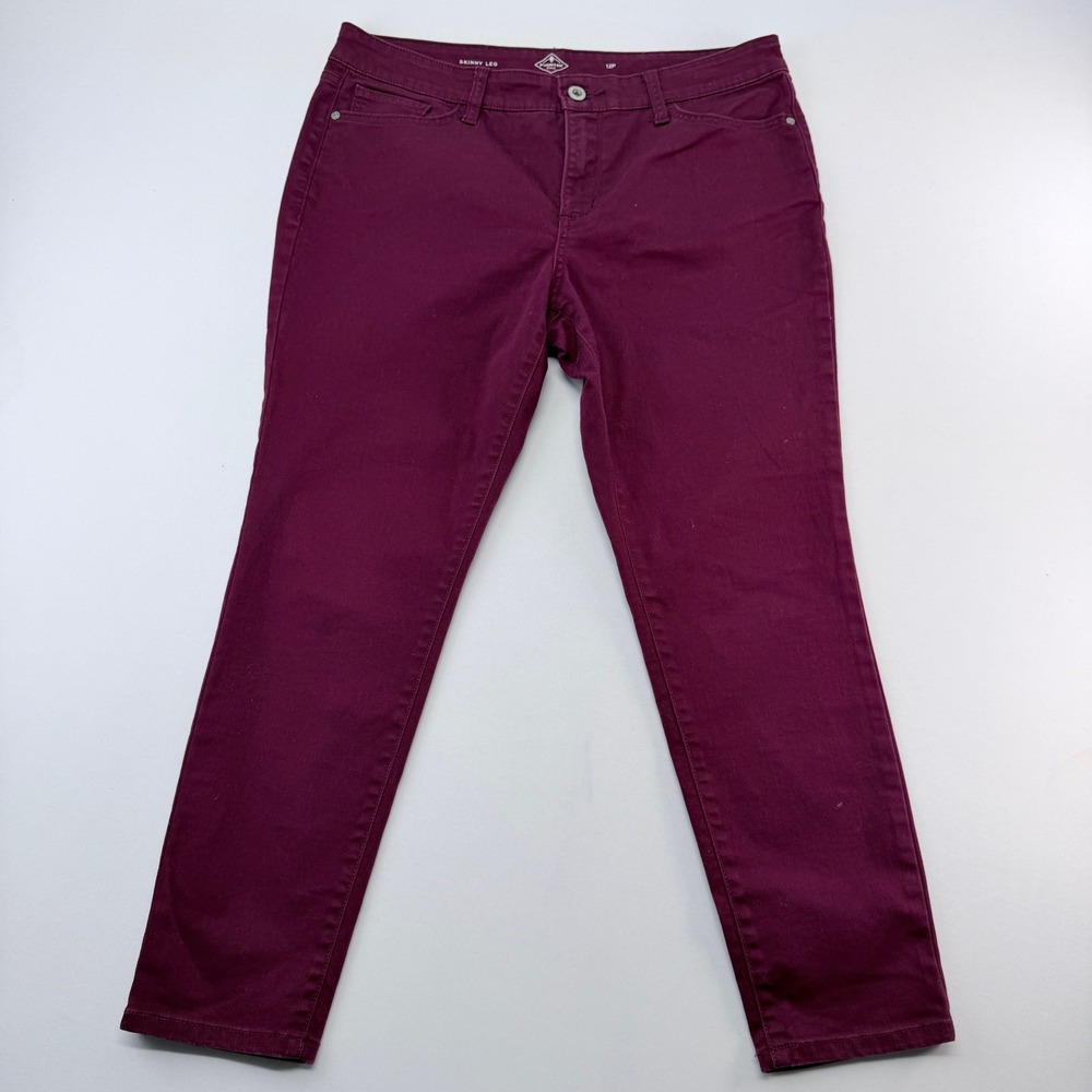 St Johns Bay Skinny Leg Pants Burgundy Red 12P Petite Repreve Cotton Blend